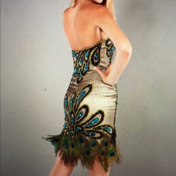 NEW!! SHORT Peacock Beaded Feather Dress #770 - Picture 3 of 5